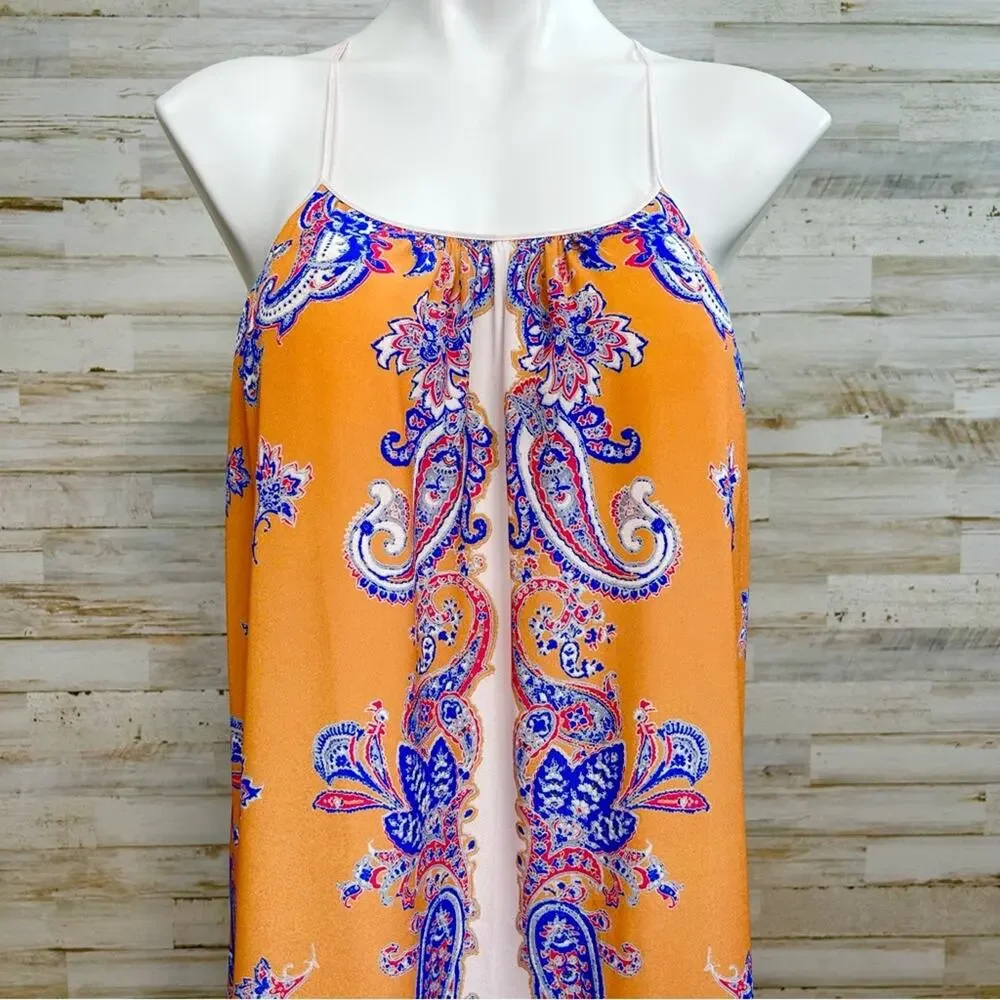 Clover Canyon Halter Scarf Maxi Dress Size S Mustard Gold Blue Sleeveless - Picture 3 of 14